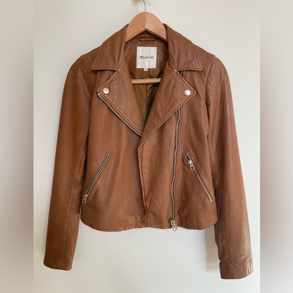 Madewell Women’s Washed Leather Moto Jacket- Dried Cedar- Small